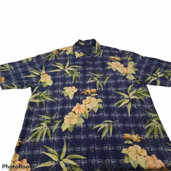 Tommy Bahama Floral Flower Silk Hawaiian Shirt Blue Mens XL - Picture 1 of 4